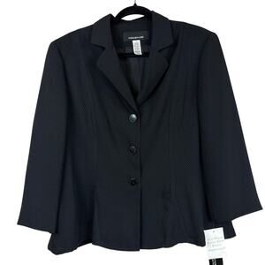 NWT Jones New York Black 3/4 Sleeve Button Up Jacket Size 14 LG XL